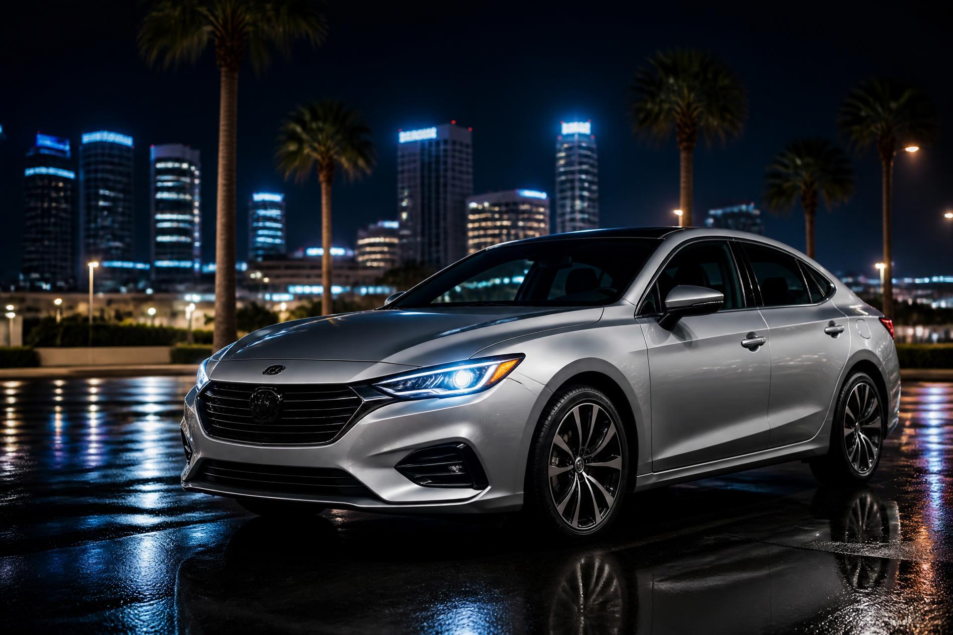 Silver sedan in downtown Phoenix at night